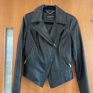 Asymmetrical moto leather jacket